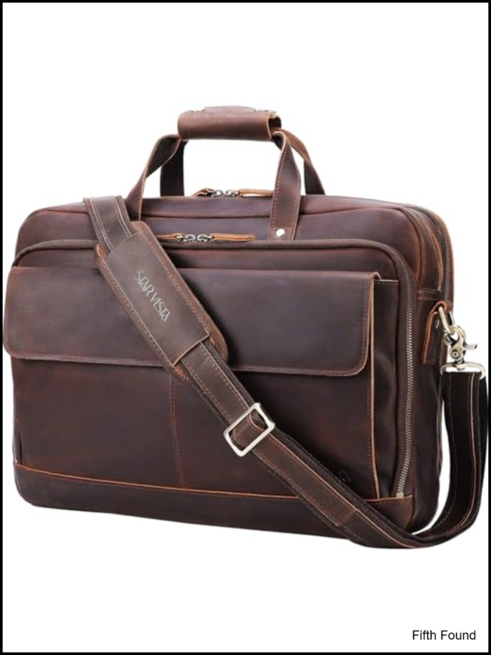 Full Grain Leather 18" Laptop Messenger Briefcase Fits 17.3" Laptop